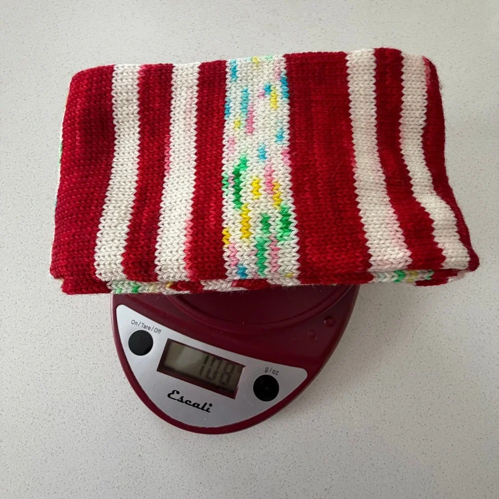 Handmade Red White Striped Knit Sock‎ Tube Speckle Holiday 49 in
